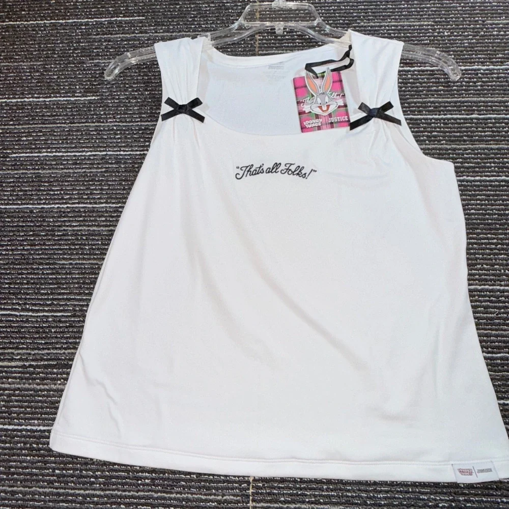 Justice Looney Tunes Tank Top Kids XL Plus 16P/18P New Bugs Bunny Bow White